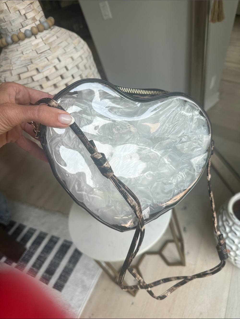 Clear Heart-Shaped Crossbody Bag with Brown leopard Trim - Picture 4 of 8